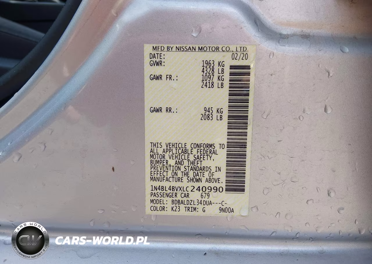 2020 Nissan Altima S Fwd VIN:1N4BL4BVXLC240990 - 9