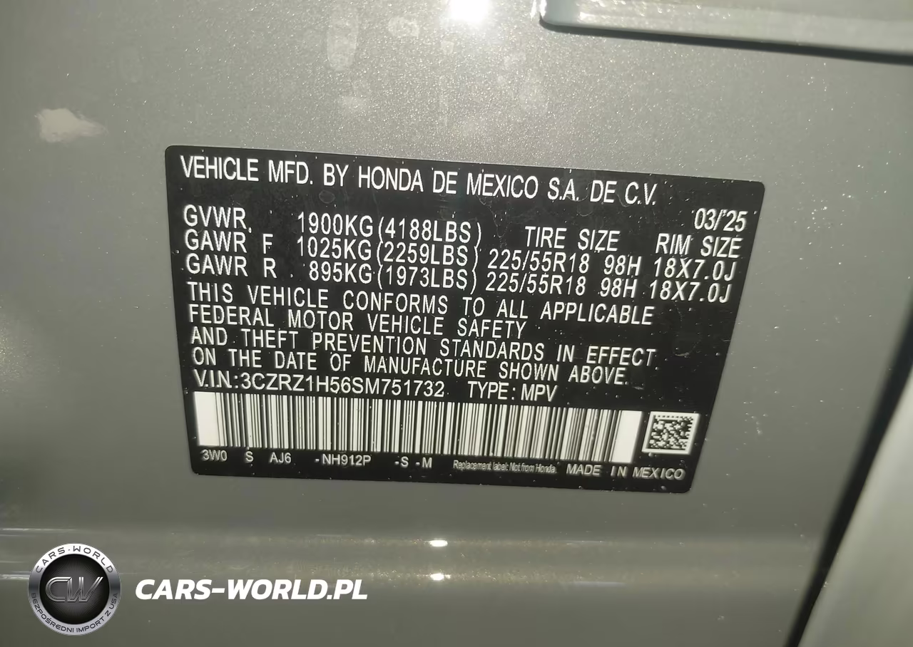 2025 Honda Hr-V 2Wd Sport VIN:3CZRZ1H56SM751732 - 9