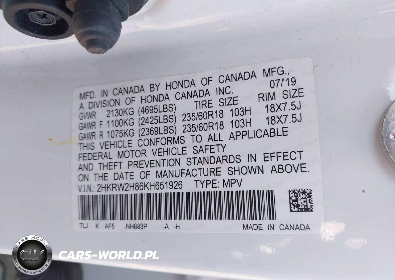 2019 Honda Cr-V Ex-L VIN:2HKRW2H86KH651926 - 9