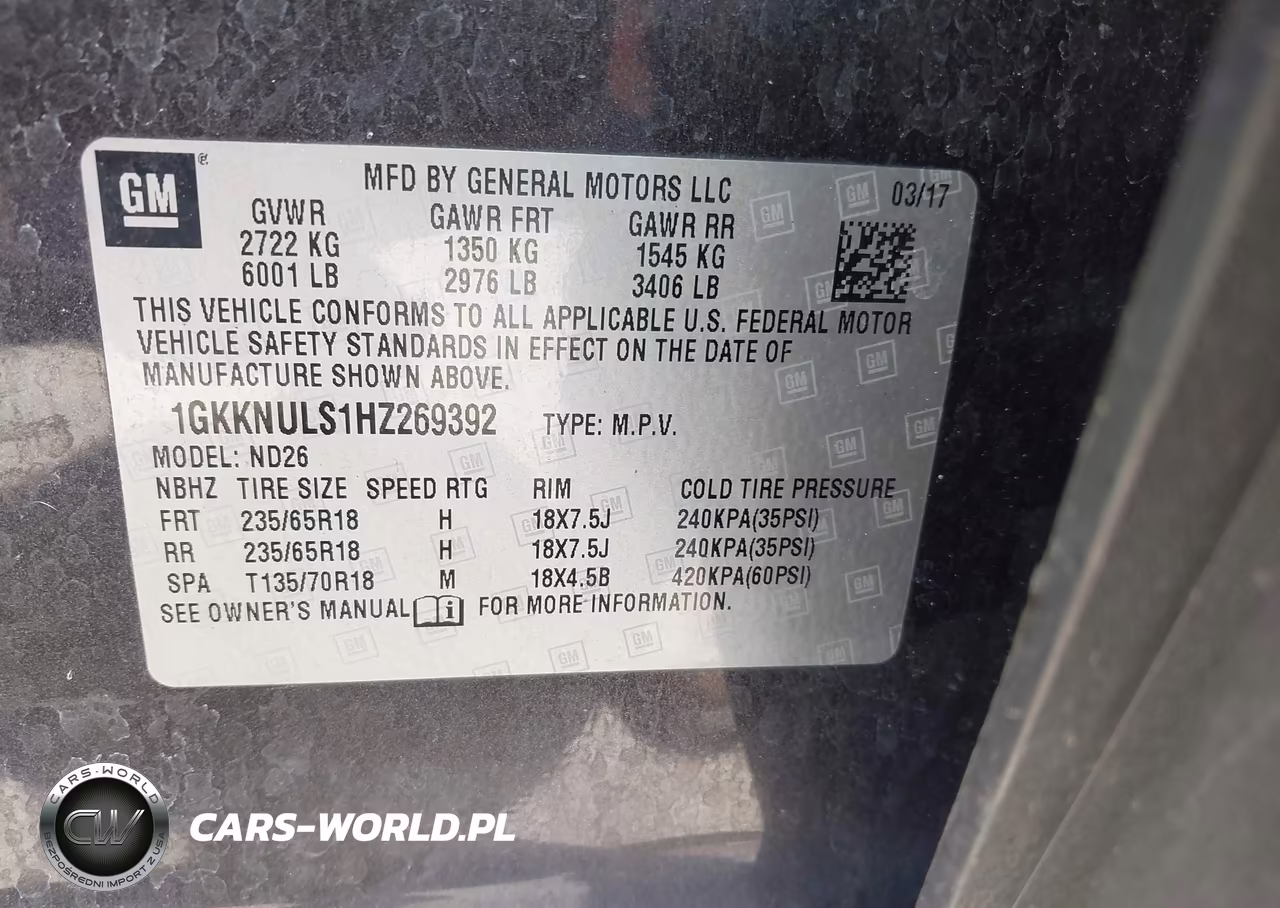 2017 GMC Acadia Slt-1 VIN:1GKKNULS1HZ269392 - 9