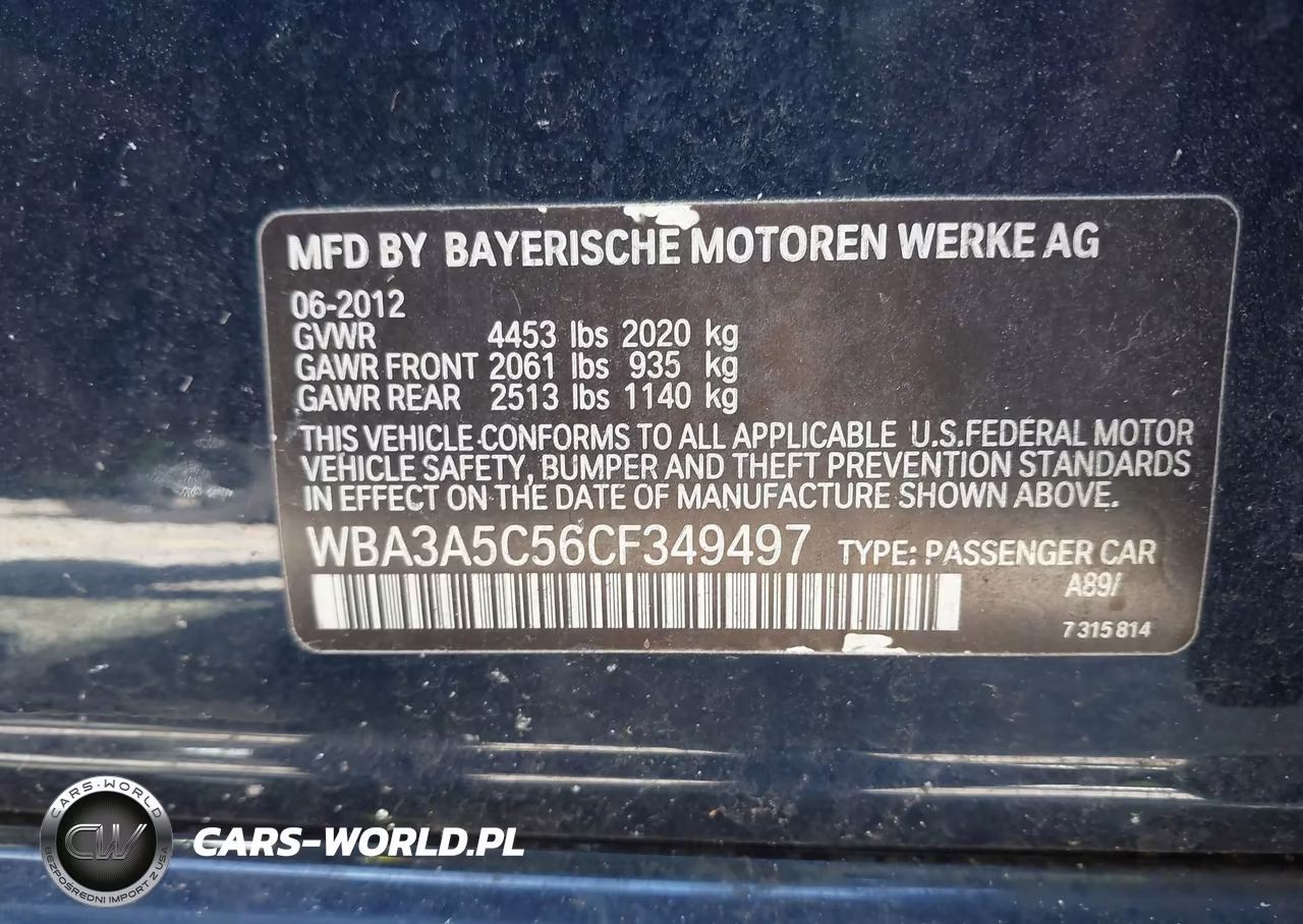 2012 BMW 328I VIN:WBA3A5C56CF349497 - 9