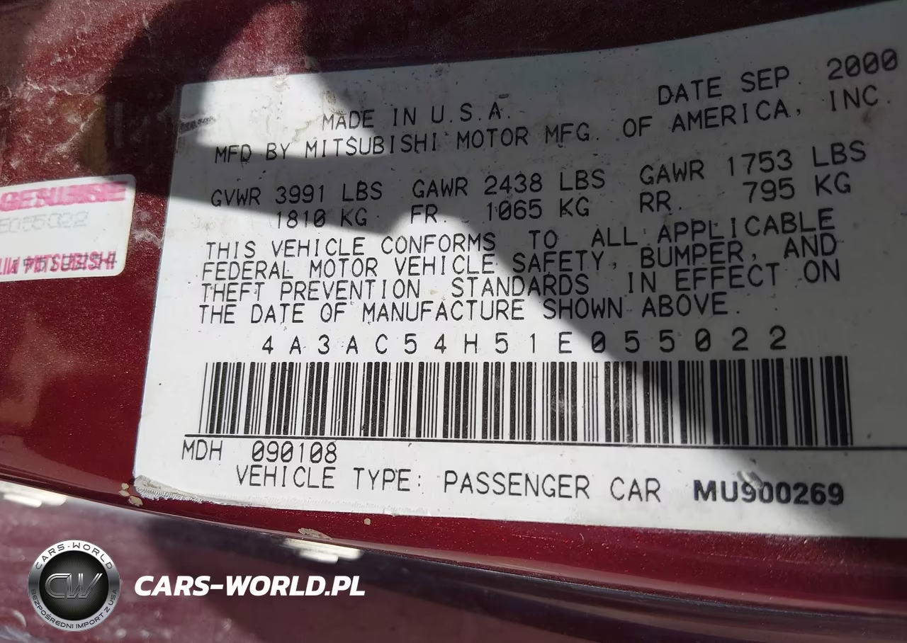 2001 Mitsubishi Eclipse Gt VIN:4A3AC54H51E055022 - 9