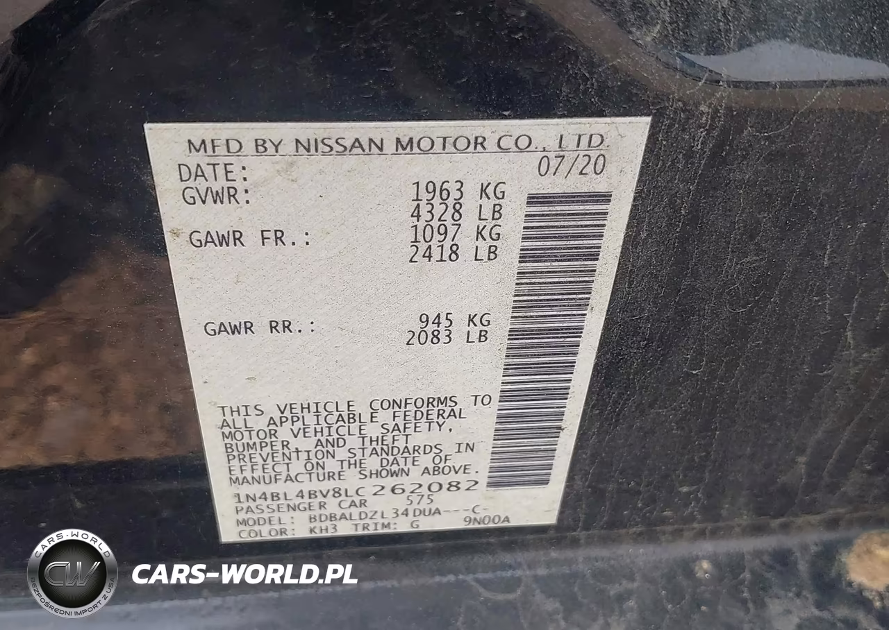 2020 Nissan Altima S Fwd VIN:1N4BL4BV8LC262082 - 9