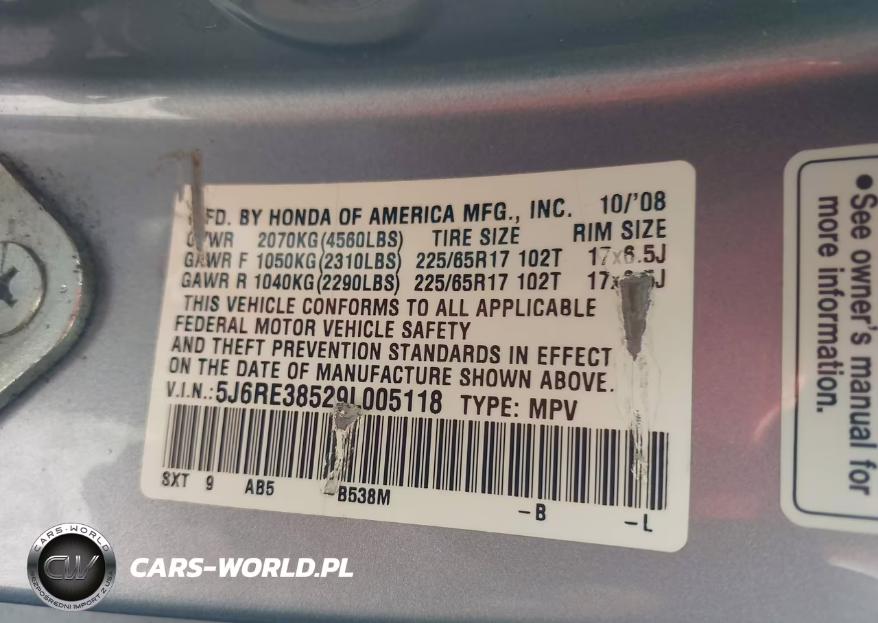 2009 Honda Cr-V Ex VIN:5J6RE38529L005118 - 9