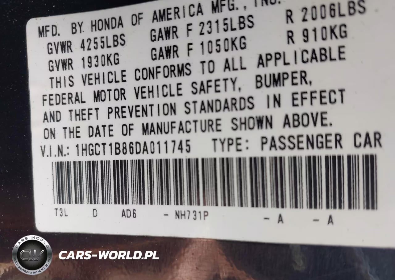 2013 Honda Accord Ex-L VIN:1HGCT1B86DA011745 - 9