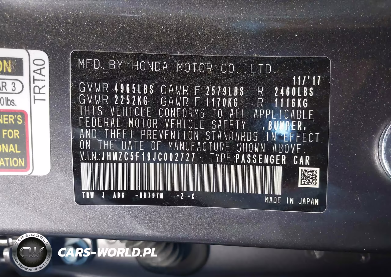 2018 Honda Clarity Plug-In Hybrid VIN:JHMZC5F19JC002727 - 9
