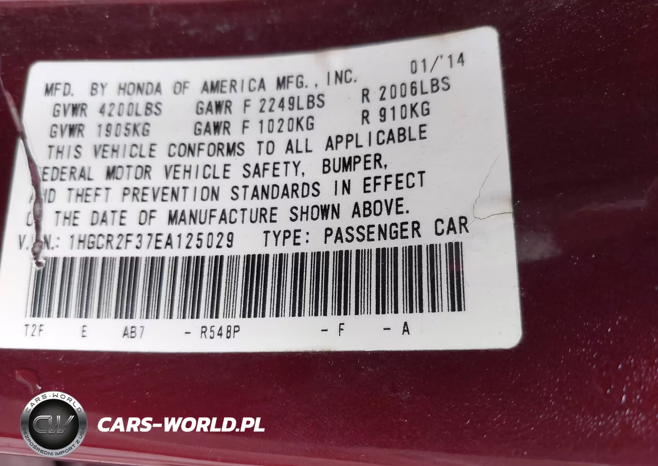 2014 Honda Accord Lx VIN:1HGCR2F37EA125029 - 9