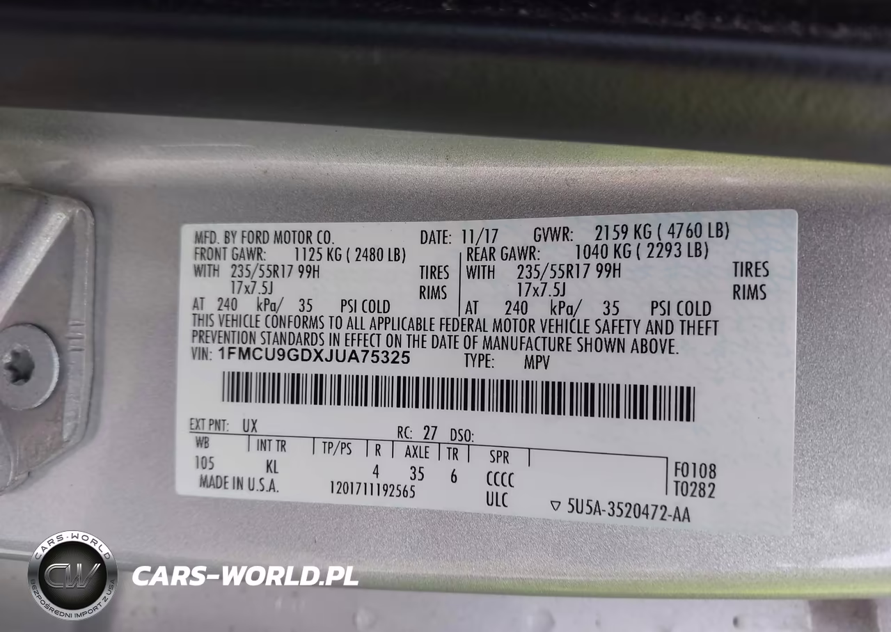2018 Ford Escape Se VIN:1FMCU9GDXJUA75325 - 9