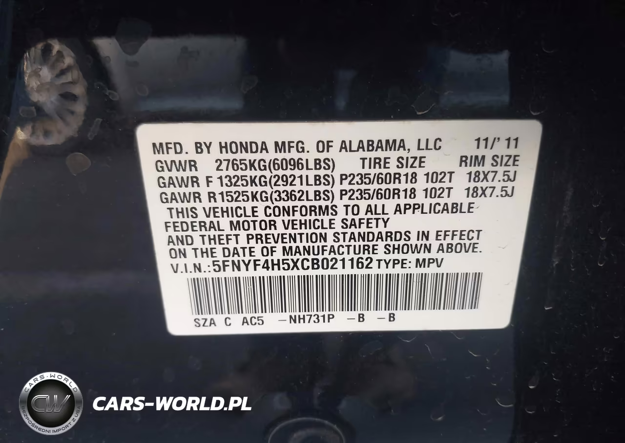 2012 Honda Pilot Ex-L VIN:5FNYF4H5XCB021162 - 9