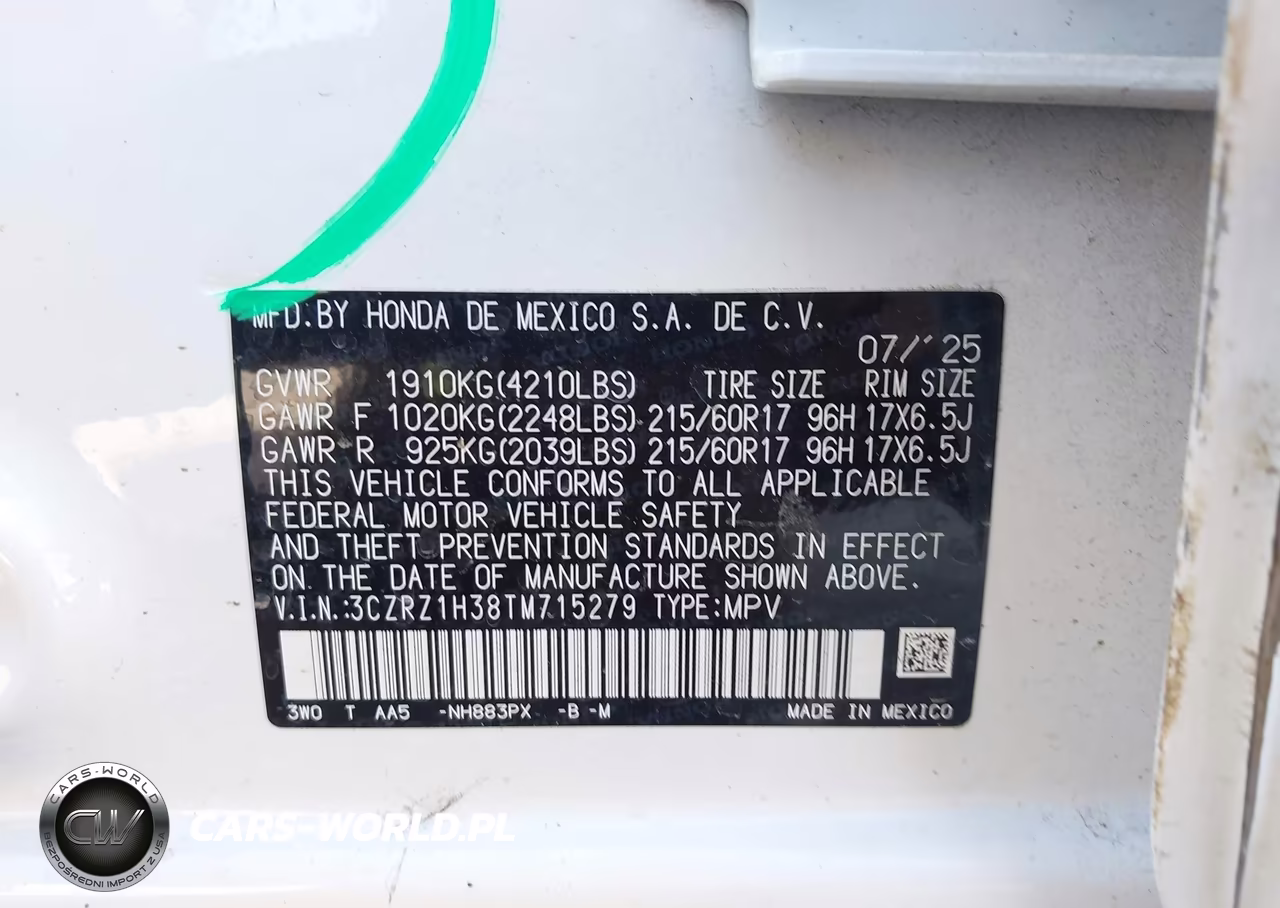 2026 Honda Hr-V 2Wd Lx VIN:3CZRZ1H38TM715279 - 9