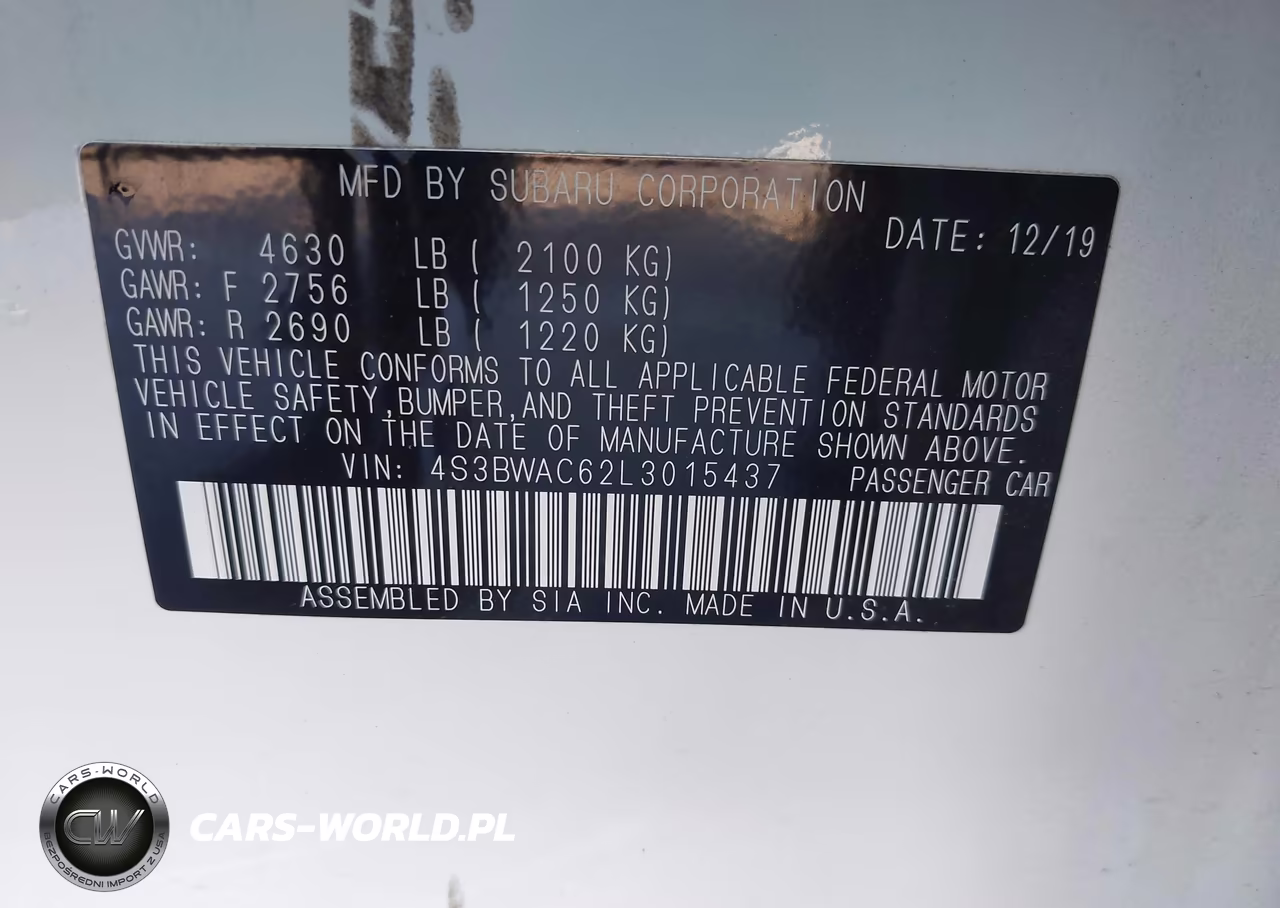 2020 Subaru Legacy Premium VIN:4S3BWAC62L3015437 - 9