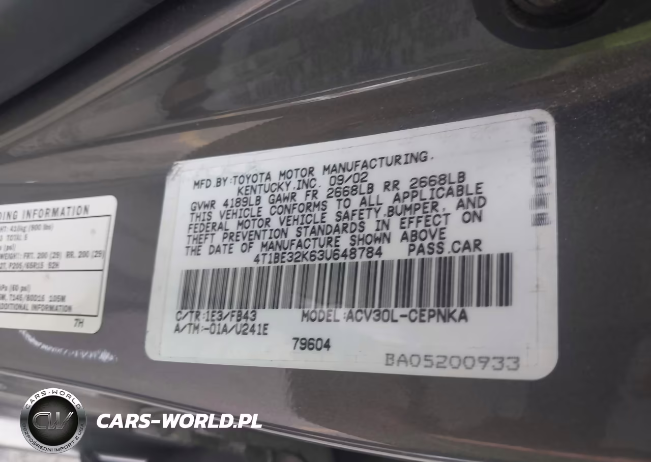 2003 Toyota Camry Le VIN:4T1BE32K63U648784 - 9