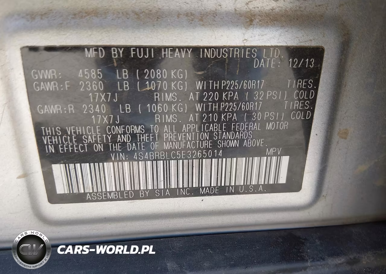 2014 Subaru Outback 2.5I Limited VIN:4S4BRBLC5E3265014 - 9