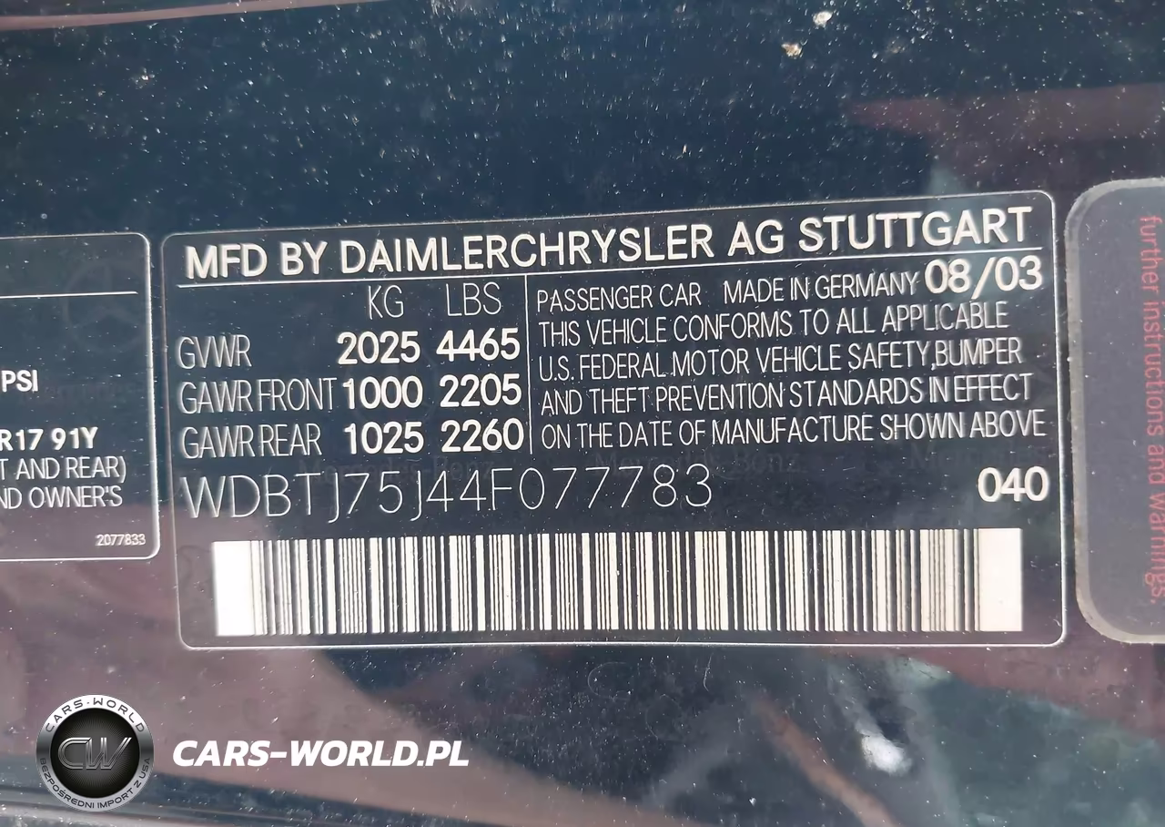 2004 Mercedes-Benz Clk 500 VIN:WDBTJ75J44F077783 - 9