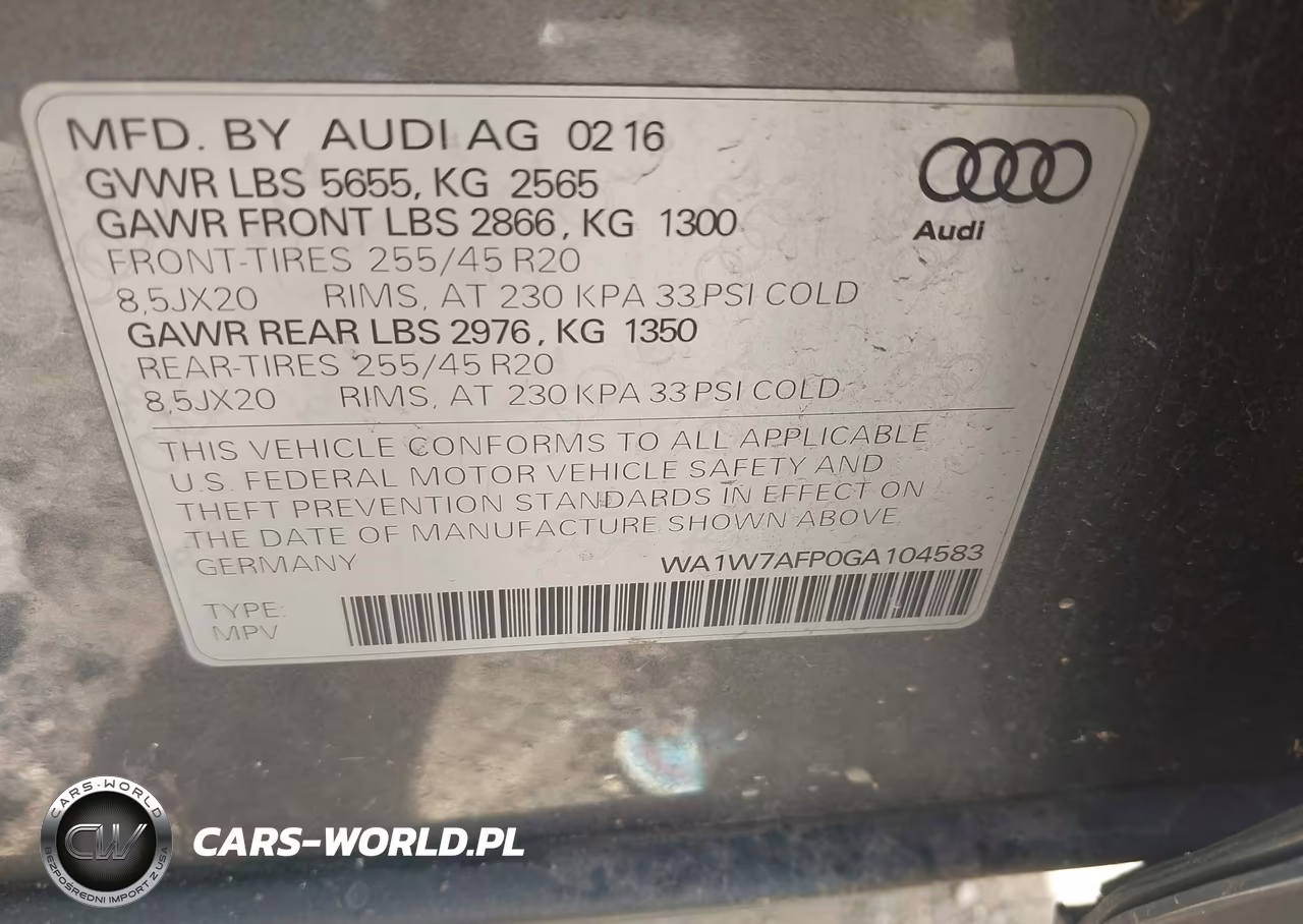 2016 AUDI Q5 PRESTIG PRESTIGE S-LINE VIN:WA1W7AFP0GA104583 - 9