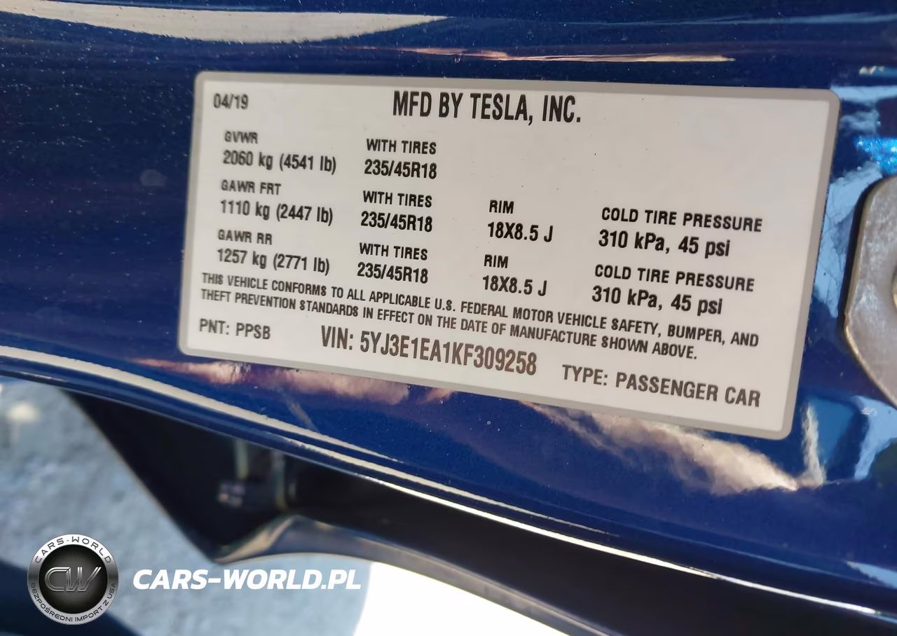 2019 Tesla Model 3 Long Range-Mid Range-Standard Range-Standard Range Plus VIN:5YJ3E1EA1KF309258 - 9