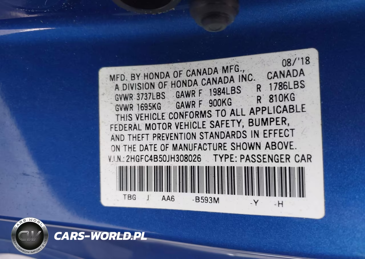 2018 Honda Civic Lx VIN:2HGFC4B50JH308026 - 9