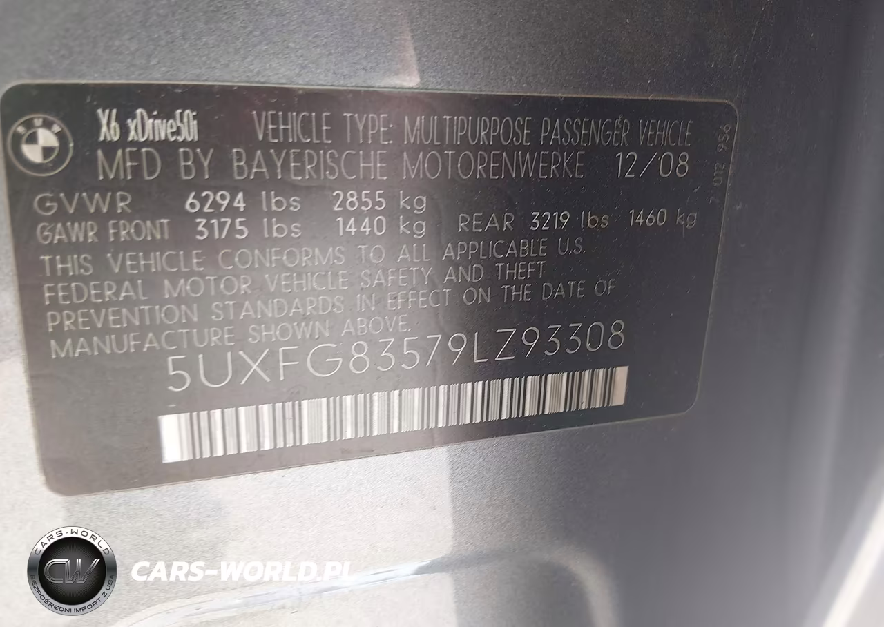 2009 BMW X6 xDrive50I VIN:5UXFG83579LZ93308 - 9