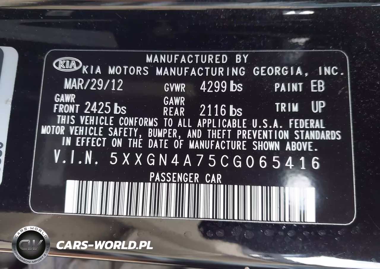 2012 Kia Optima Ex VIN:5XXGN4A75CG065416 - 9