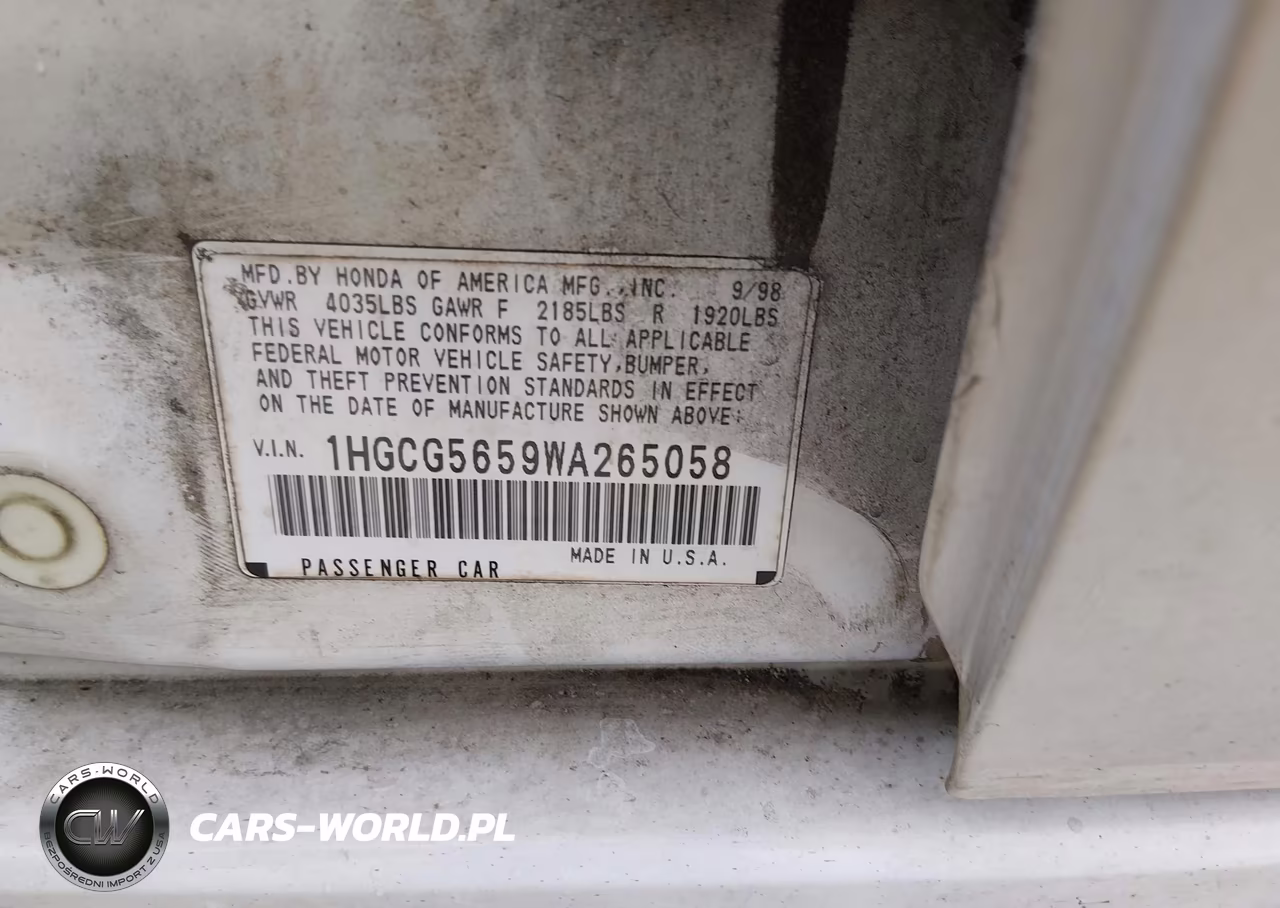 1998 Honda Accord Ex VIN:1HGCG5659WA265058 - 9
