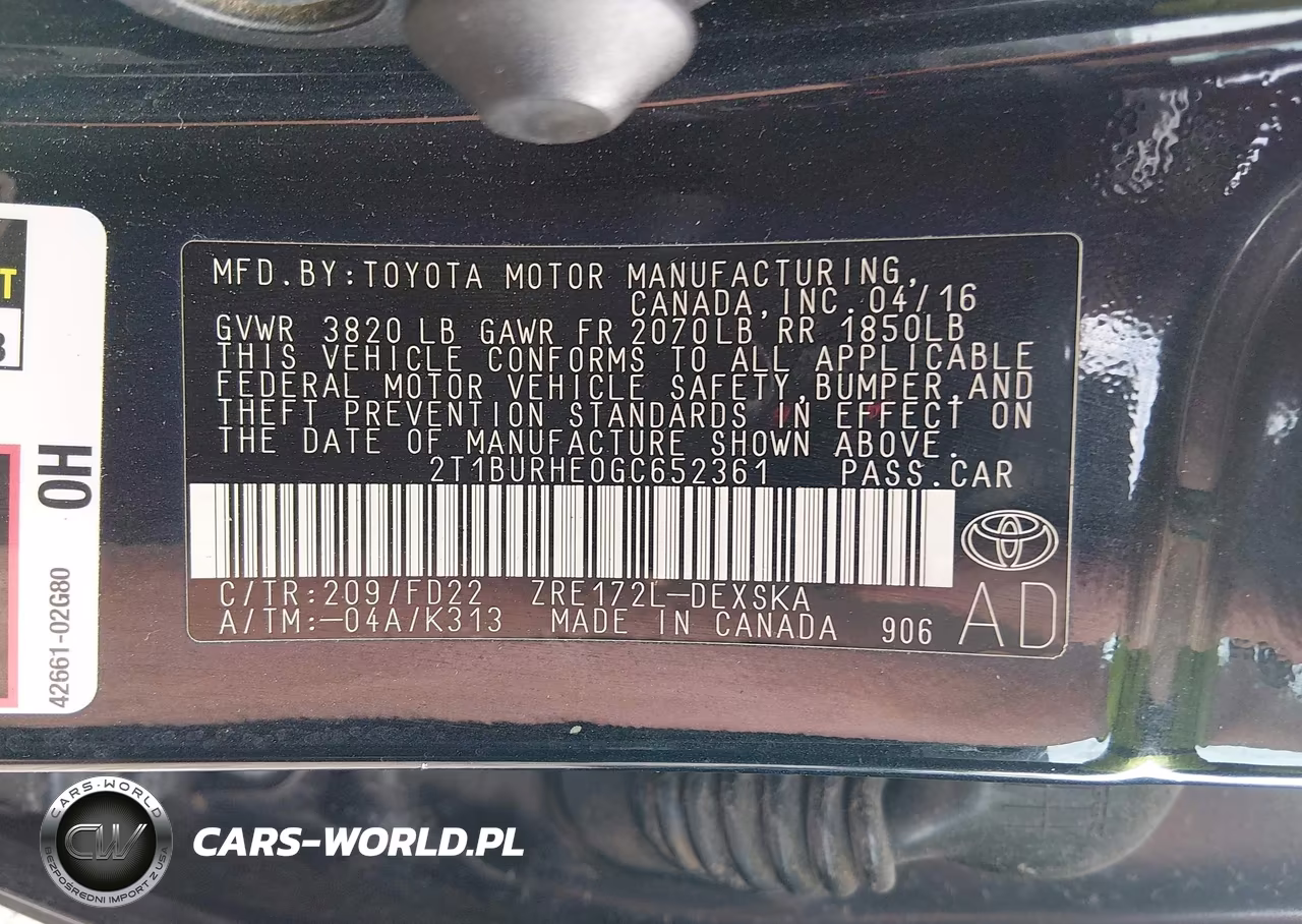 2016 Toyota Corolla S Plus VIN:2T1BURHE0GC652361 - 9
