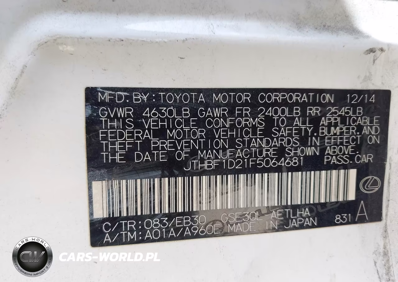 2015 Lexus Is 250 VIN:JTHBF1D21F5064681 - 9