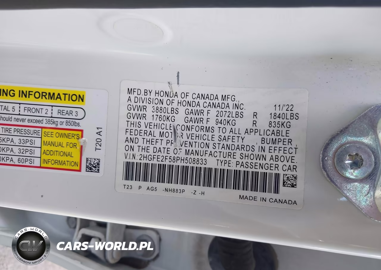 2023 Honda Civic Sport VIN:2HGFE2F58PH508833 - 9