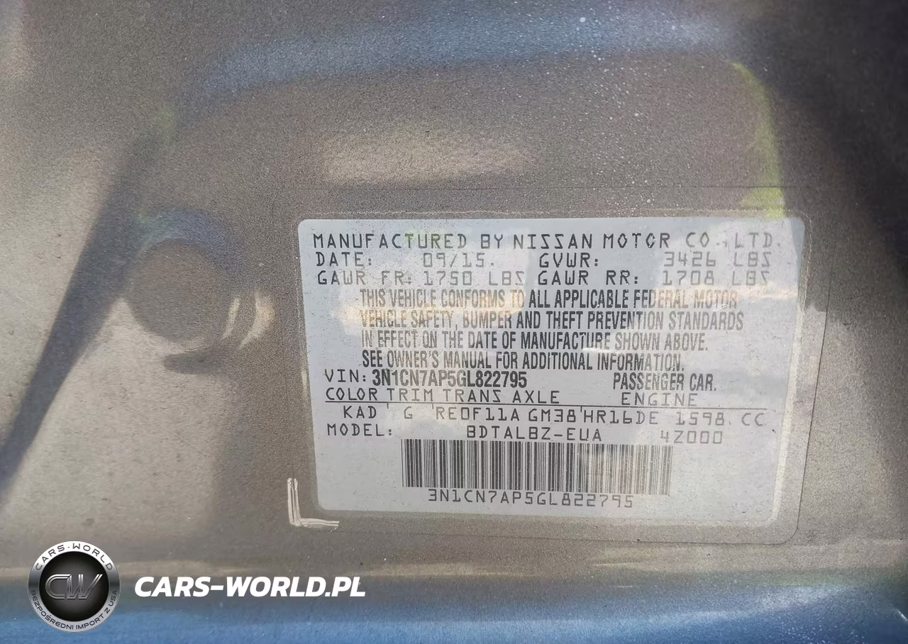 2016 Nissan Versa 1.6 S-1.6 S+-1.6 Sl-1.6 Sv VIN:3N1CN7AP5GL822795 - 9