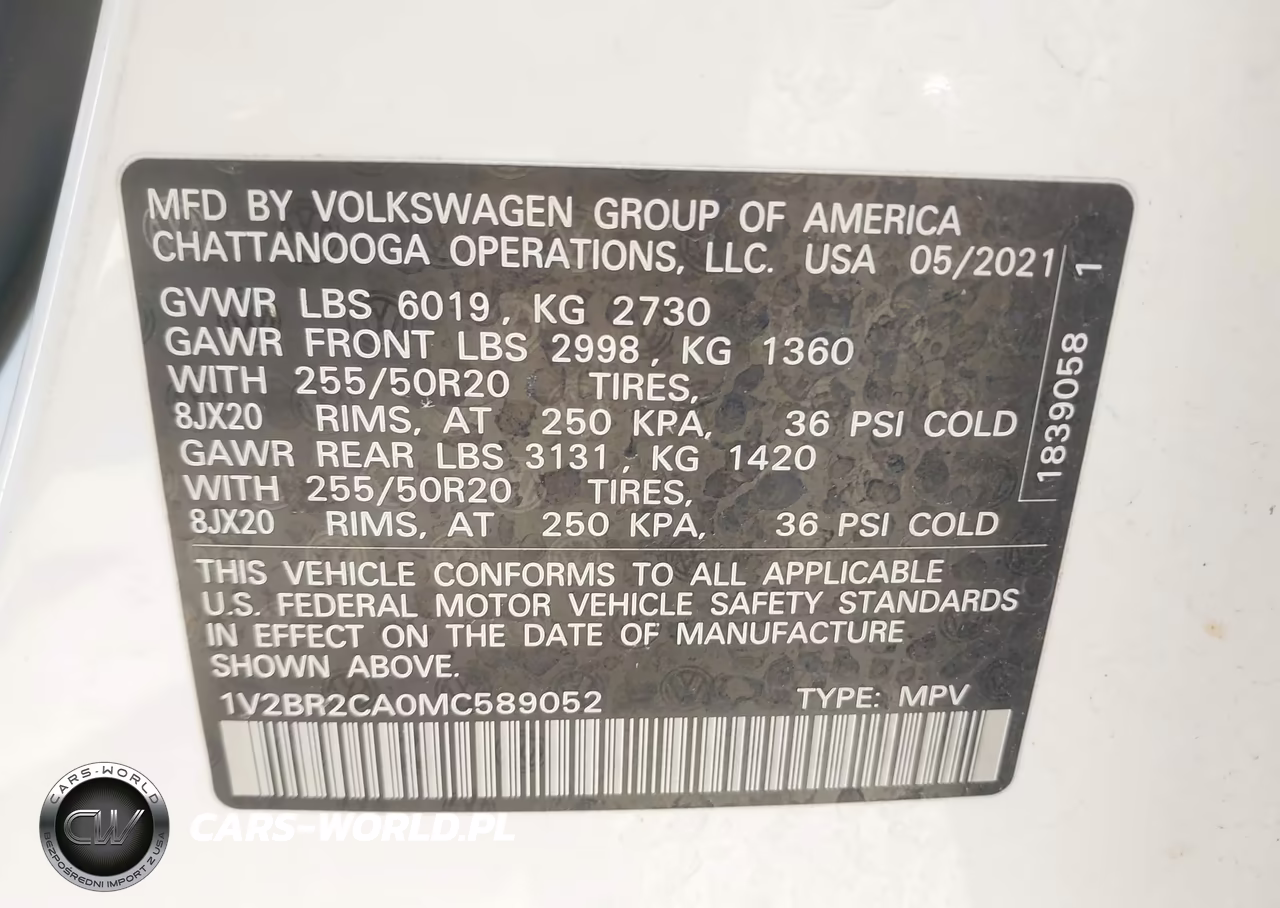 2021 Volkswagen Atlas 3.6L V6 Sel VIN:1V2BR2CA0MC589052 - 9