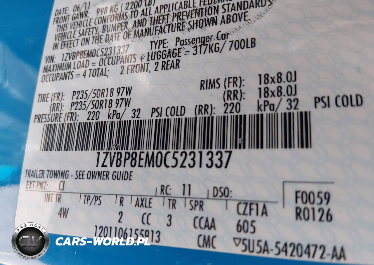 2012 Ford Mustang V6-V6 Premium VIN:1ZVBP8EM0C5231337 - 9