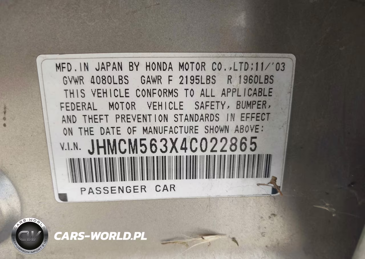 2004 Honda Accord 2.4 Lx VIN:JHMCM563X4C022865 - 9