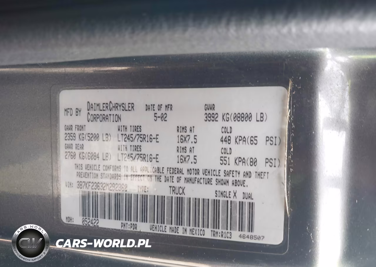 2002 Dodge Ram 2500 St VIN:3B7KF23632M292360 - 9