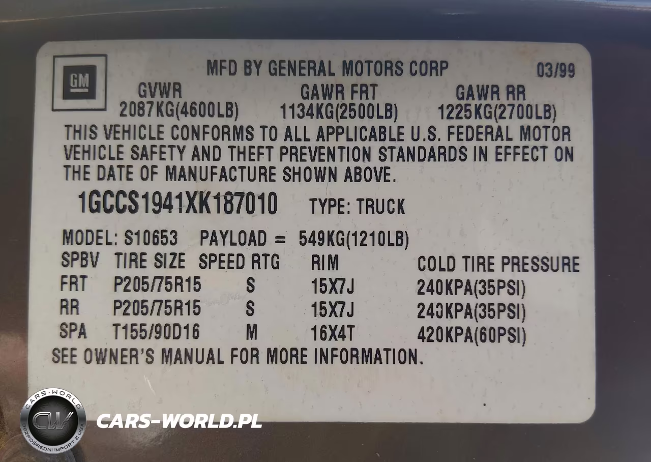 1999 Chevrolet S-10 Ls VIN:1GCCS1941XK187010 - 9