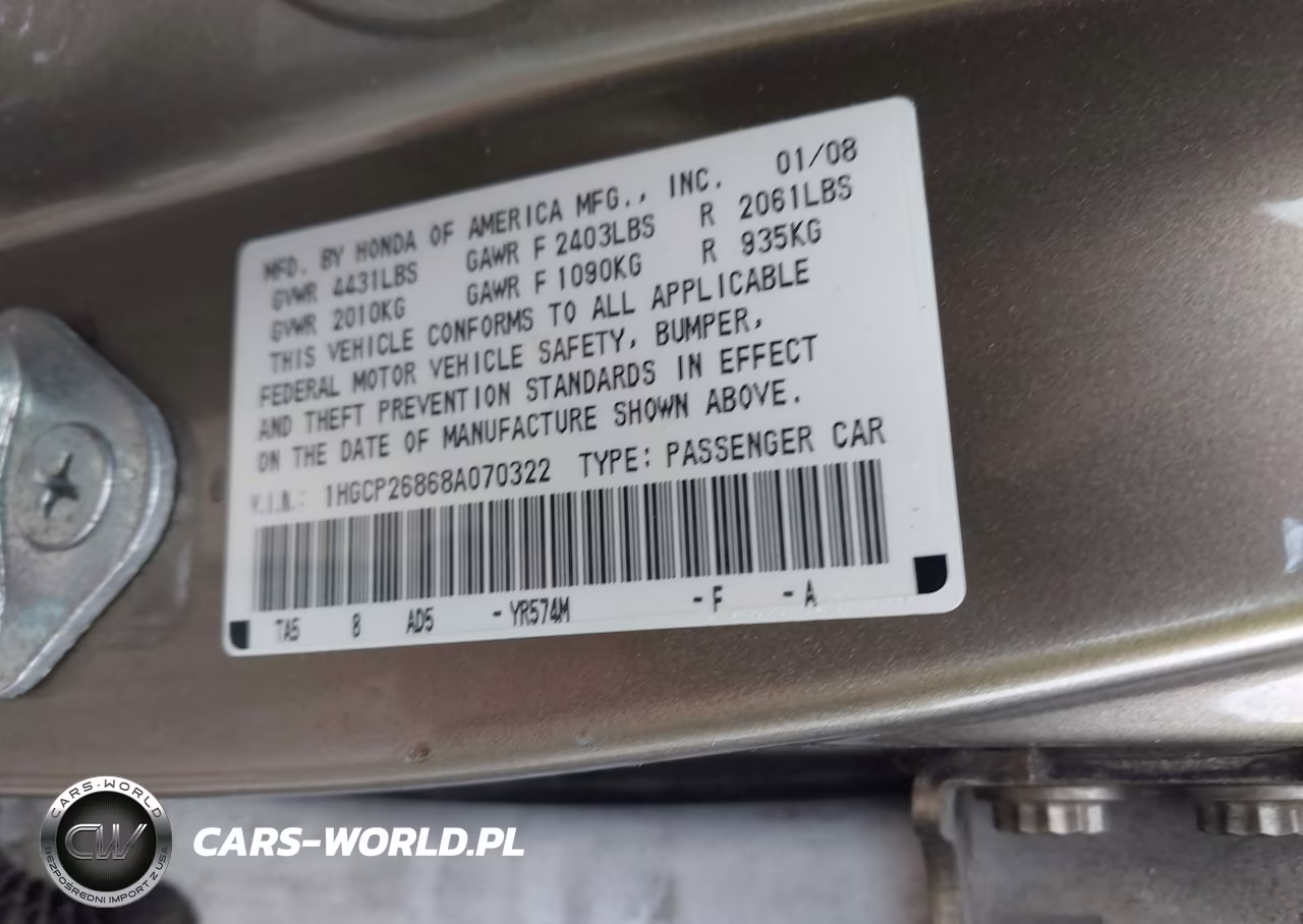 2008 Honda Accord 2.4 Ex-L VIN:1HGCP26868A070322 - 9