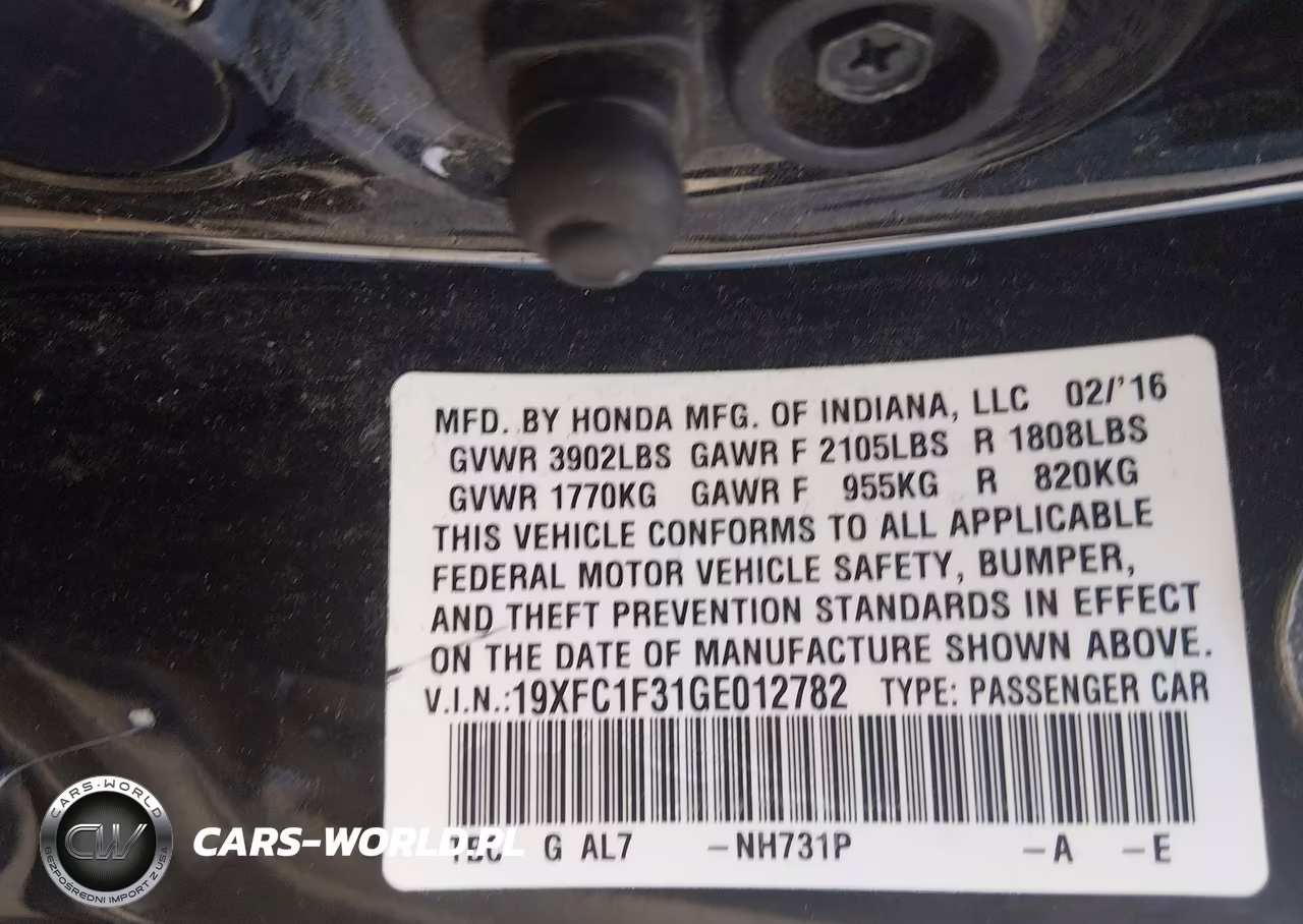 2016 Honda Civic Ex-T VIN:19XFC1F31GE012782 - 9