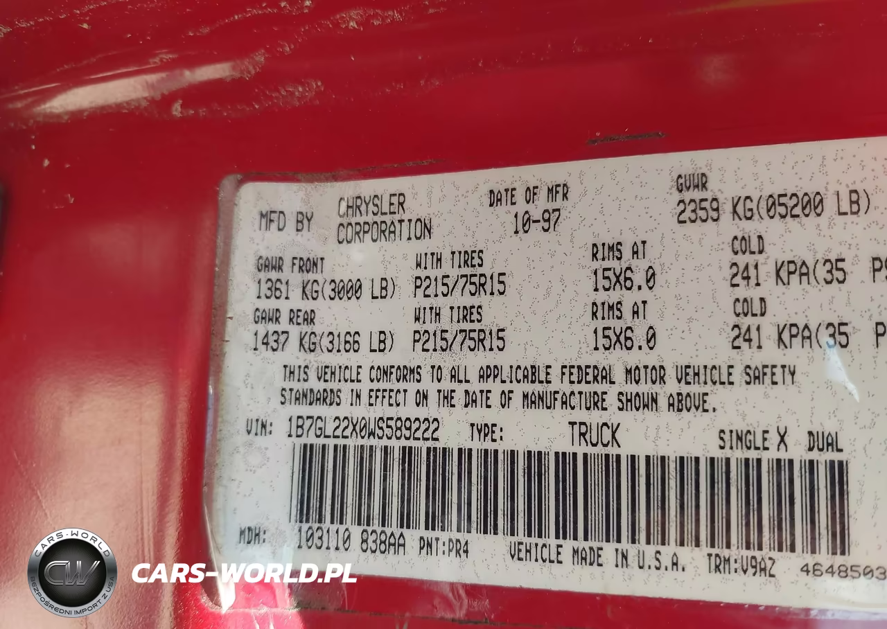 1998 Dodge Dakota Slt-Sport VIN:1B7GL22X0WS589222 - 9