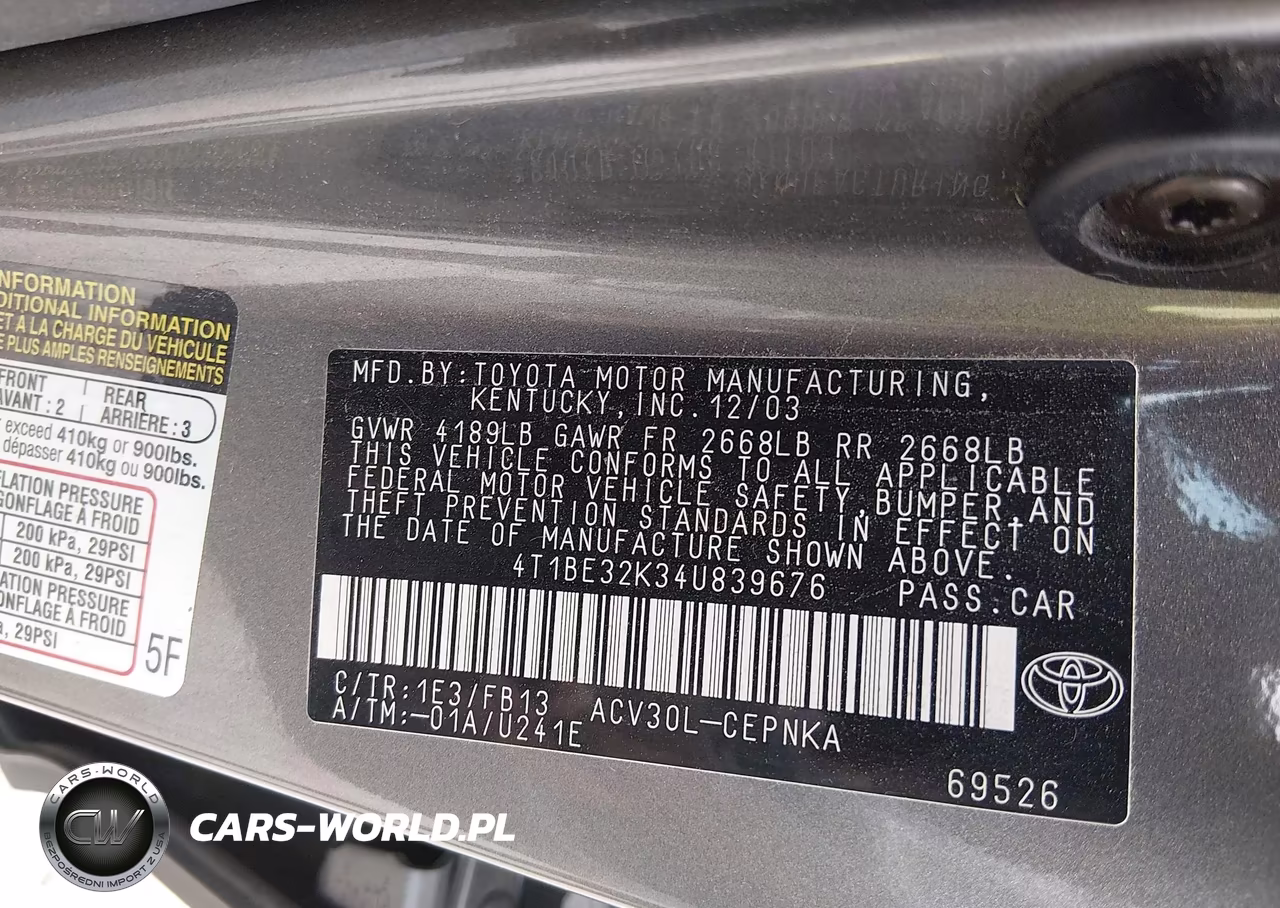 2004 Toyota Camry Le VIN:4T1BE32K34U839676 - 9