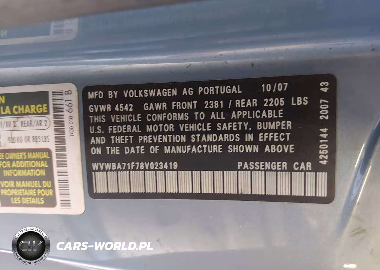 2008 Volkswagen Eos Komfort-Turbo VIN:WVWBA71F78V023419 - 9