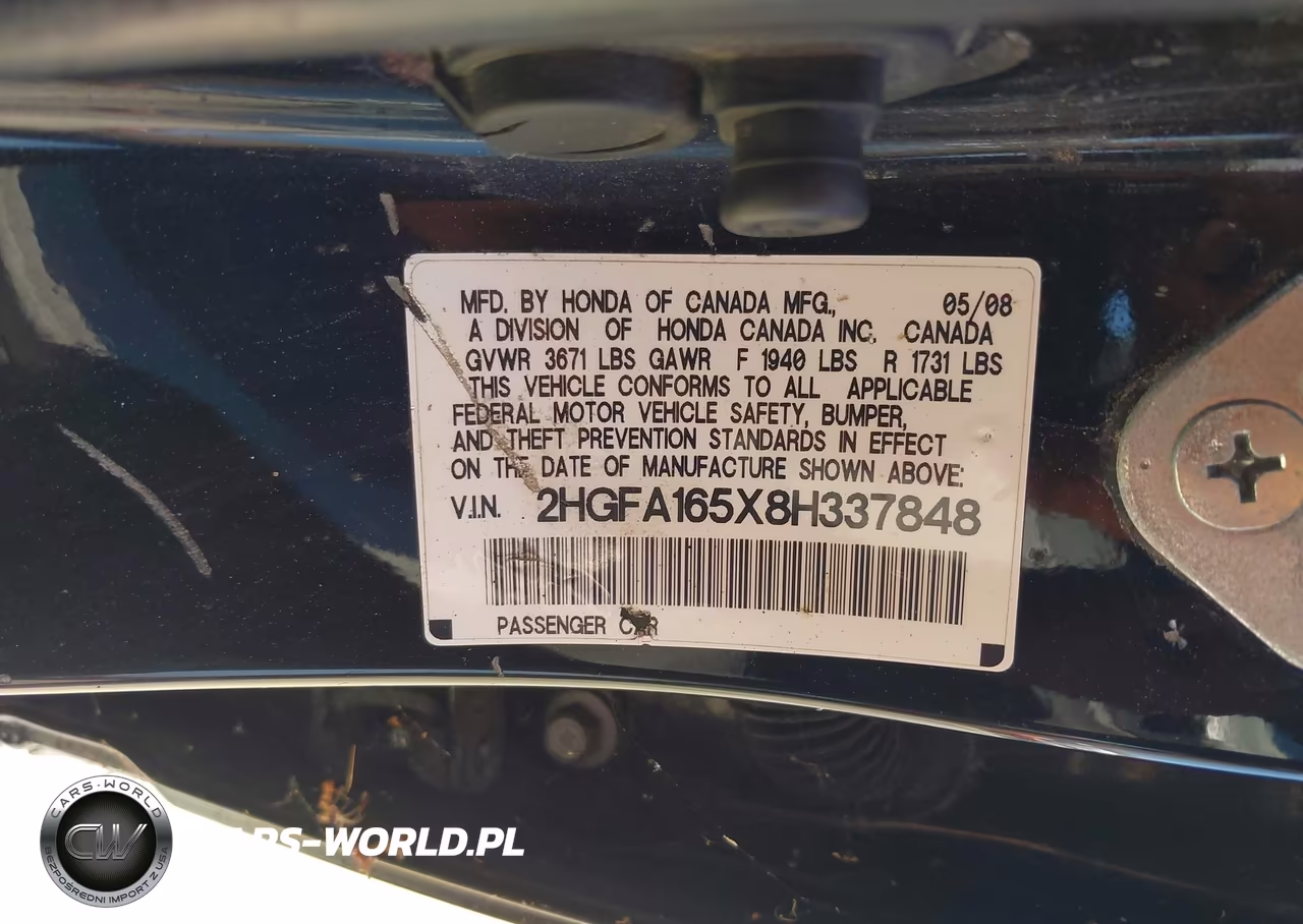 2008 Honda Civic Lx VIN:2HGFA165X8H337848 - 9