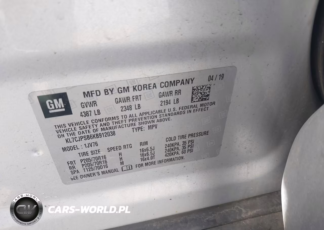2019 Chevrolet Trax Lt VIN:KL7CJPSB6KB912038 - 9