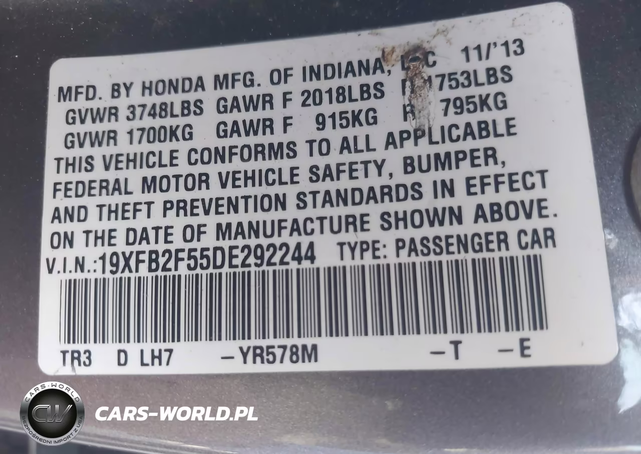 2013 Honda Civic Lx VIN:19XFB2F55DE292244 - 9