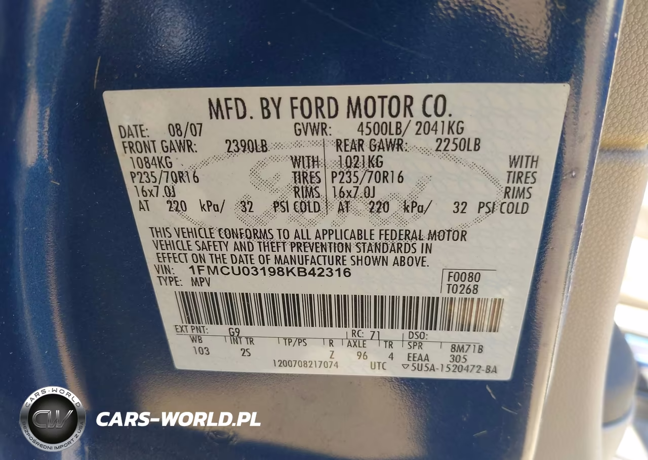 2008 Ford Escape Xlt VIN:1FMCU03198KB42316 - 9
