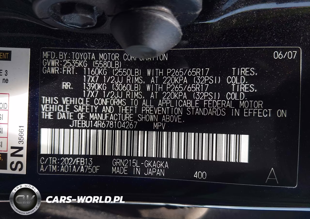 2007 Toyota 4Runner Sport V6 VIN:JTEBU14R678104267 - 9