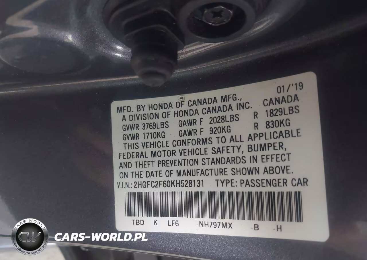 2019 Honda Civic Lx VIN:2HGFC2F60KH528131 - 9