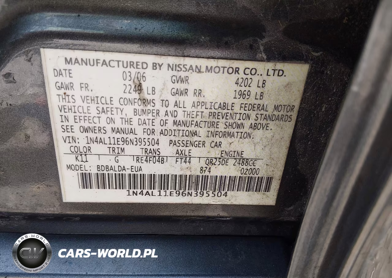 2006 Nissan Altima 2.5 S VIN:1N4AL11E96N395504 - 9