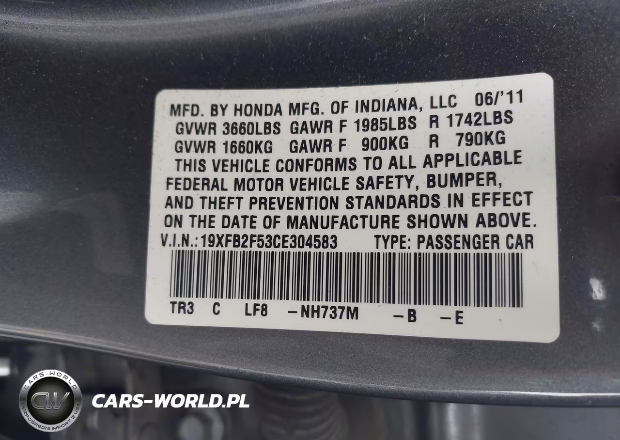 2012 Honda Civic Lx VIN:19XFB2F53CE304583 - 9