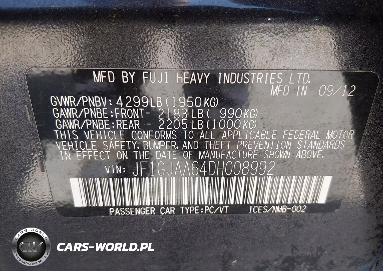 2013 Subaru Impreza 2.0I VIN:JF1GJAA64DH008992 - 9