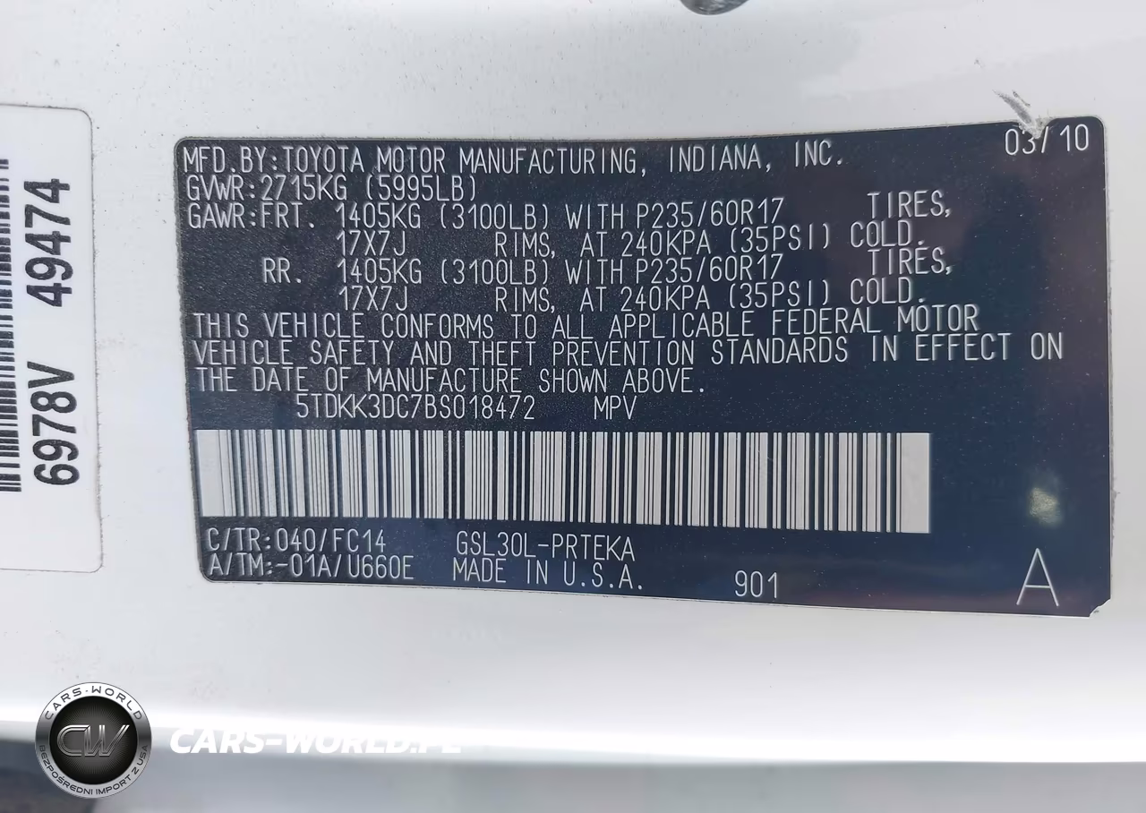 2011 Toyota Sienna Le V6 VIN:5TDKK3DC7BS018472 - 9