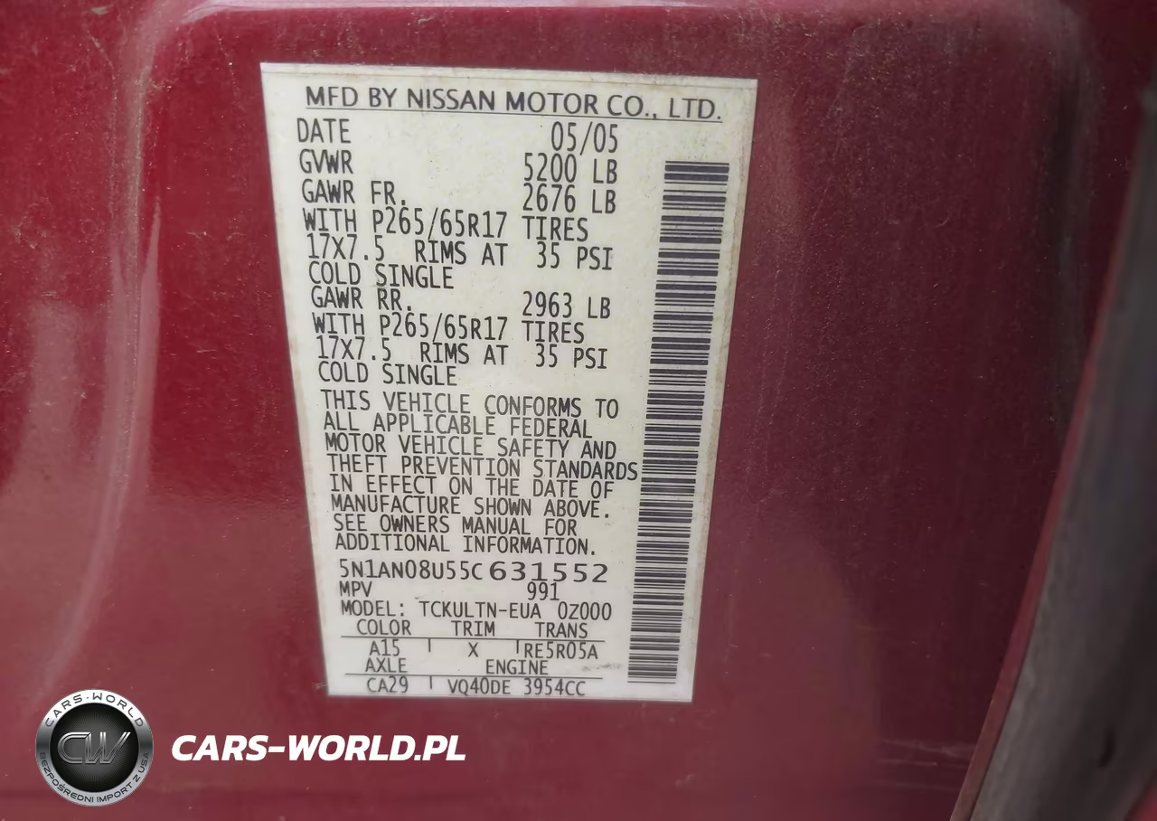 2005 Nissan Xterra Se VIN:5N1AN08U55C631552 - 9