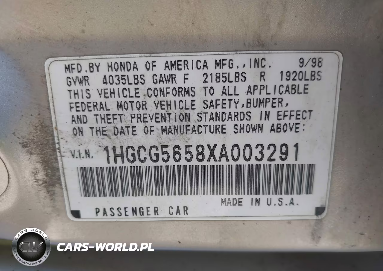 1999 Honda Accord Ex VIN:1HGCG5658XA003291 - 9